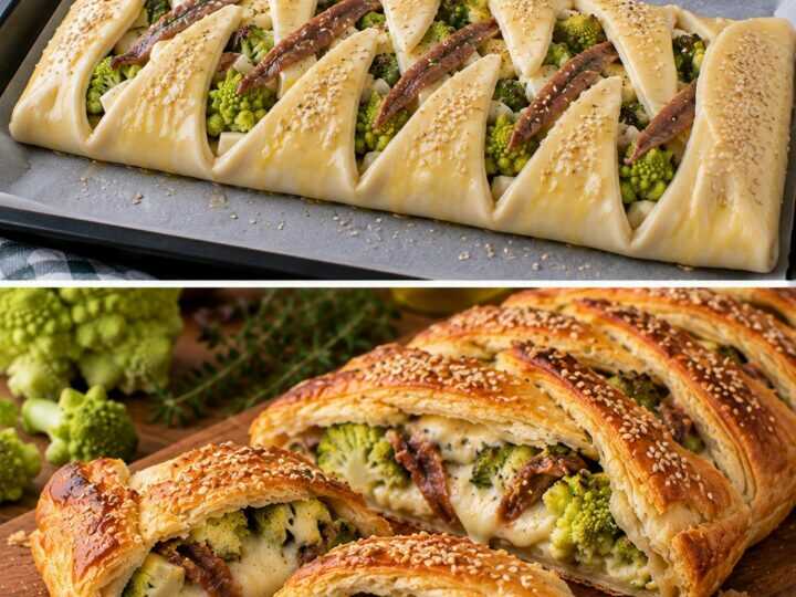 Rustico di Sfoglia con Broccolo Romanesco, Acciughe e Scamorza