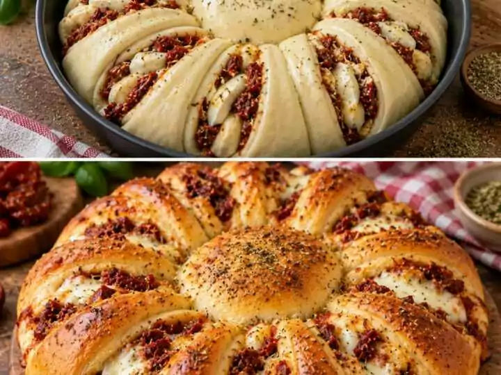 Pane a Fiore con Pesto di Pomodori Secchi, Mozzarella e Origano
