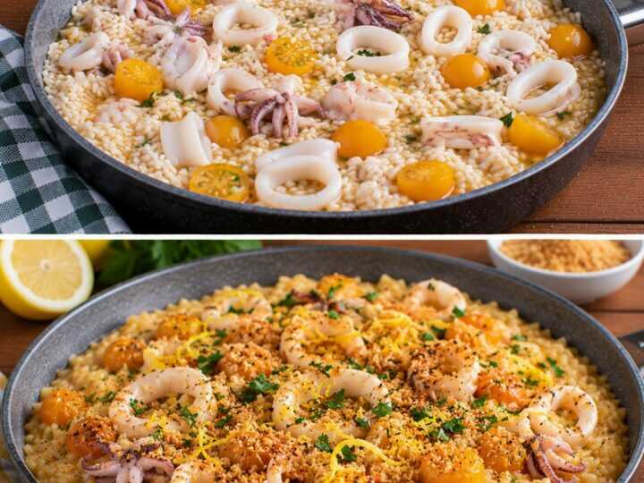 Risotto ai Calamari con Pomodorini Gialli e Pangrattato al Limone