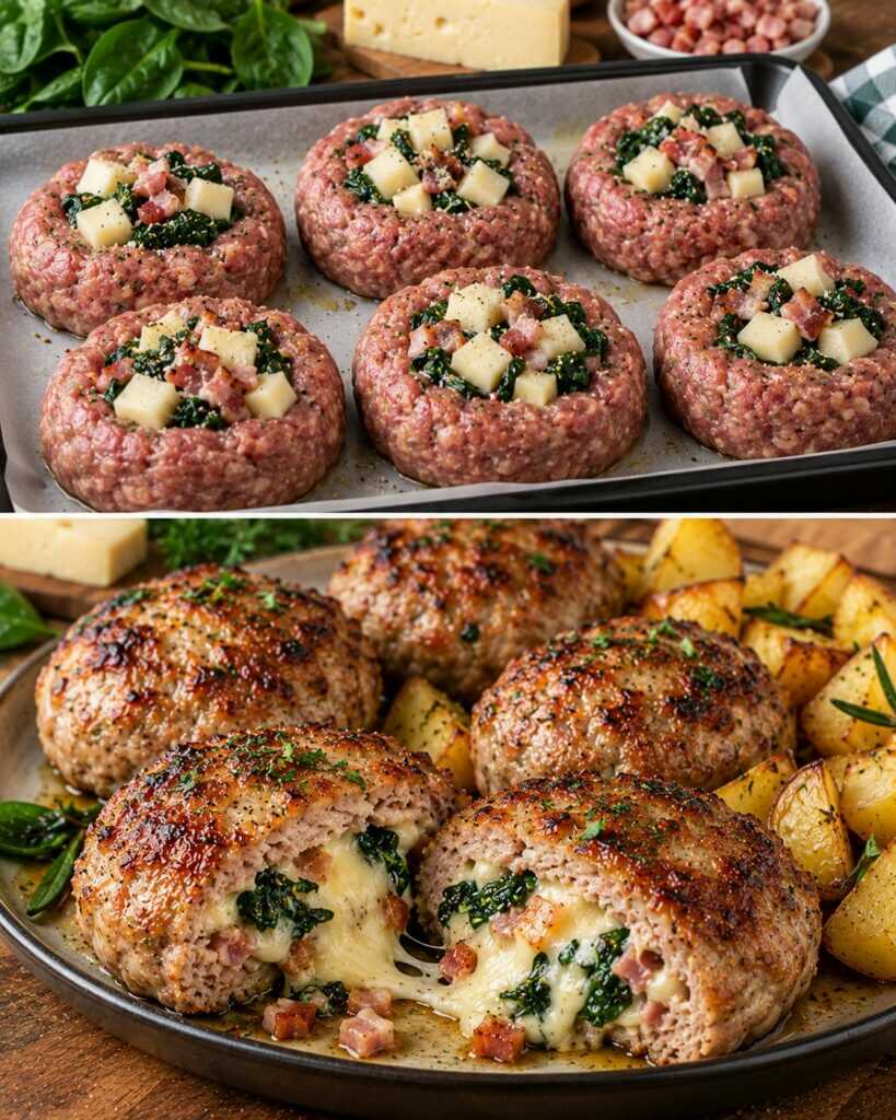 🍔 Hamburger di Vitello Ripieni di Spinaci, Asiago e Pancetta
