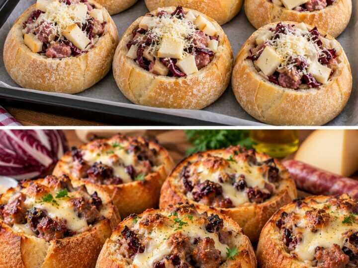 Cestini di Pane con Radicchio, Salsiccia e Scamorza Affumicata