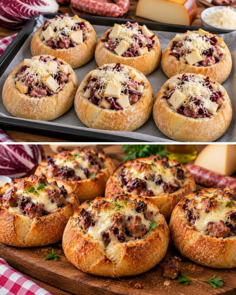 Cestini di Pane con Radicchio, Salsiccia e Scamorza Affumicata
