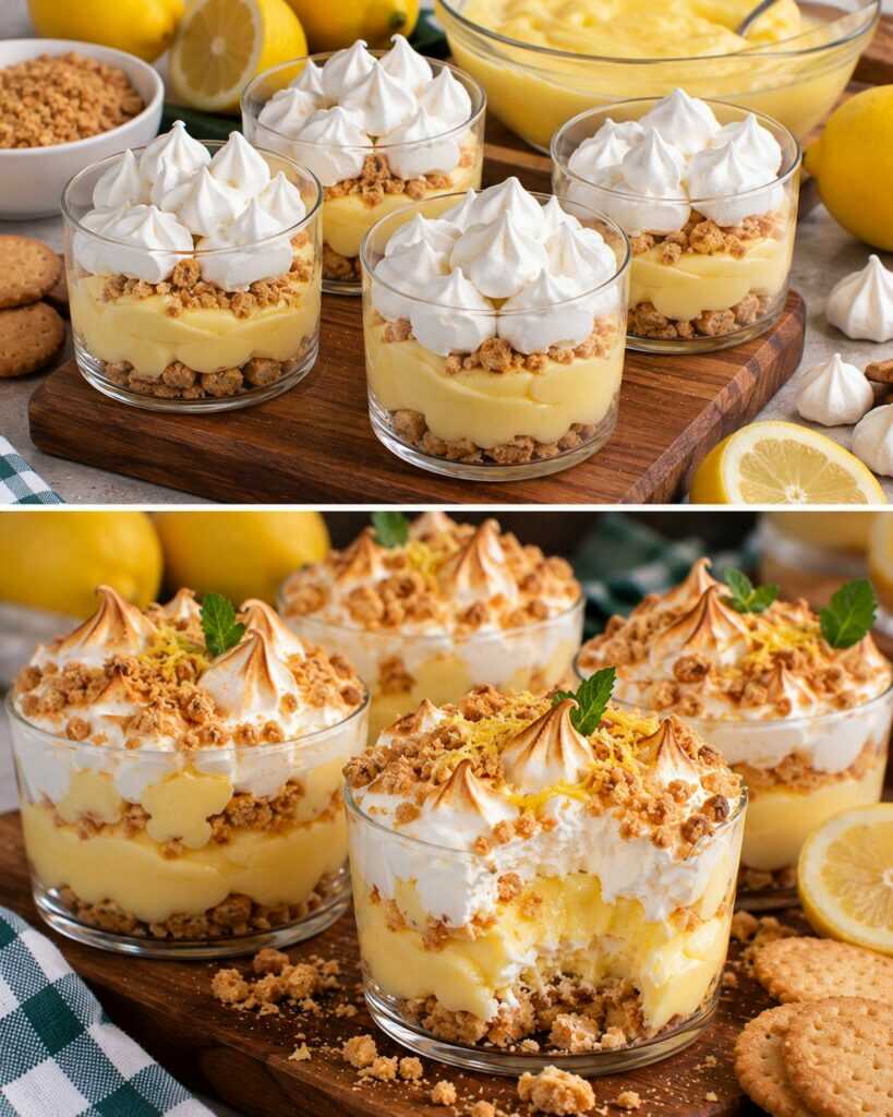 Coppe di Crema al Limone con Meringa Croccante e Biscotti al Burro