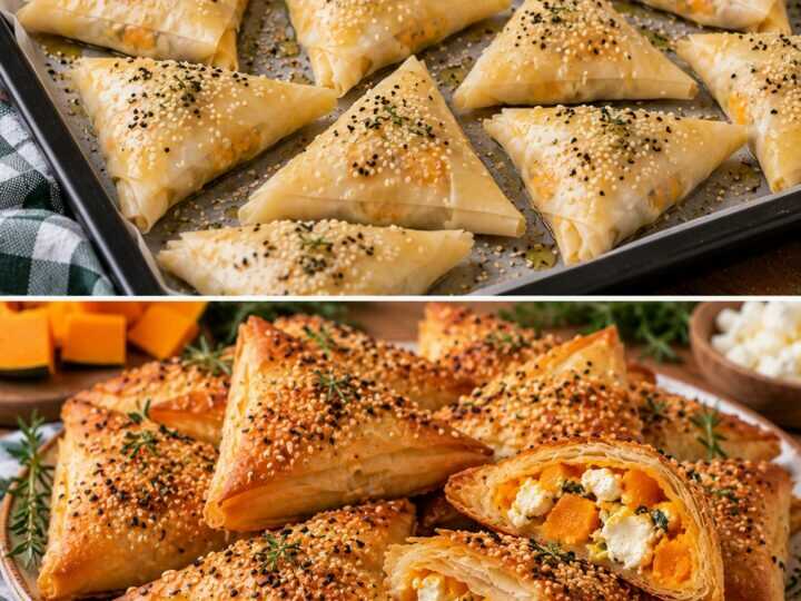 Triangolini di Pasta Fillo con Zucca, Feta e Semi di Sesamo