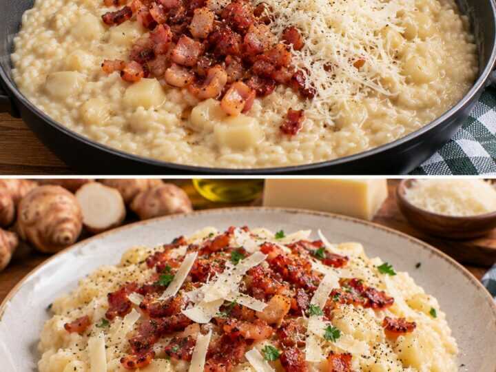 Risotto alla Crema di Topinambur con Guanciale Croccante e Pecorino