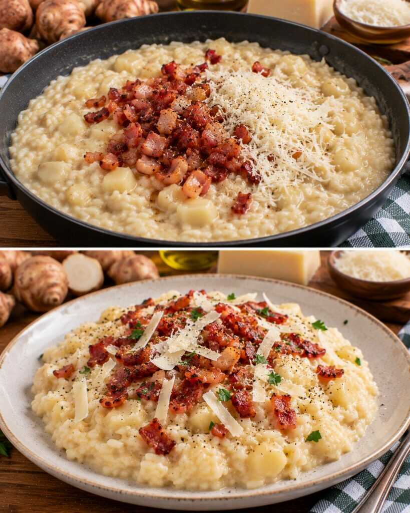 Risotto alla Crema di Topinambur con Guanciale Croccante e Pecorino