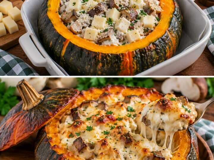 Zucca Delica Ripiena di Funghi Porcini, Ricotta e Scamorza Affumicata