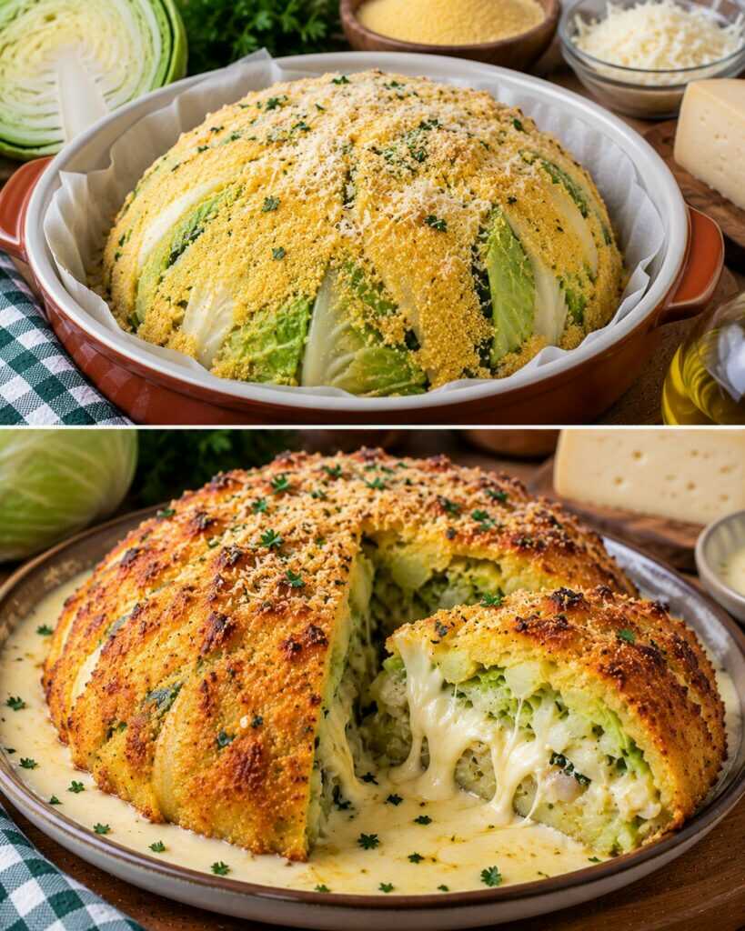Cavolo Cappuccio in Crosta di Polenta con Fonduta di Asiago