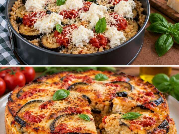 Tortino di Orzo con Melanzane, Ricotta e Pomodoro al Basilico