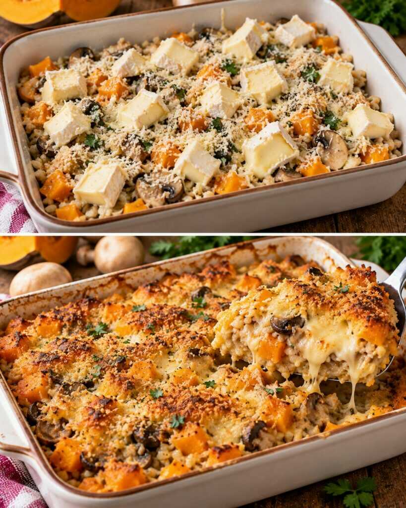 Cereali al Forno con Zucca, Funghi e Cuore di Taleggio