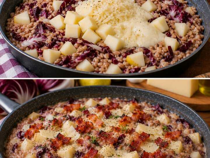 Farrotto Cremoso con Radicchio Tardivo, Pere e Fonduta di Montasio