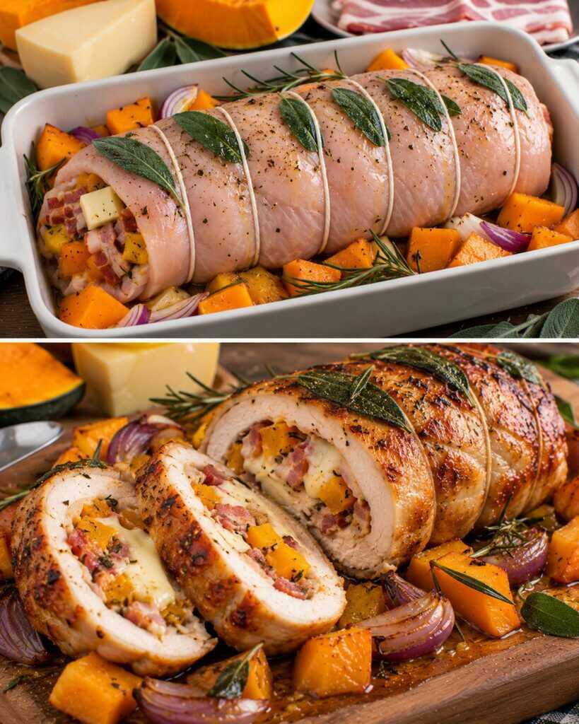 Rotolo di Tacchino Ripieno di Zucca, Pancetta e Caciocavallo