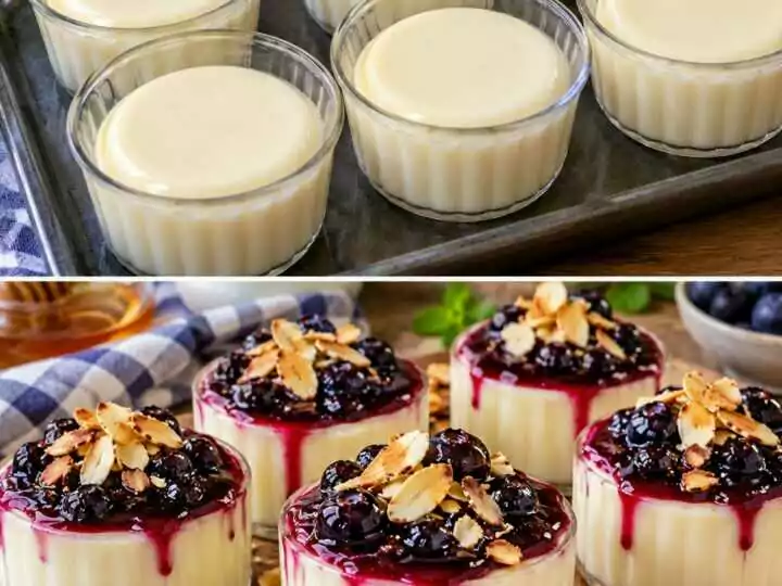 Panna Cotta al Miele con Salsa ai Mirtilli e Mandorle Tostate 🍯🫐