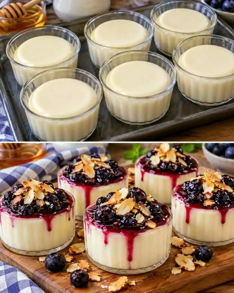 Panna Cotta al Miele con Salsa ai Mirtilli e Mandorle Tostate 🍯🫐