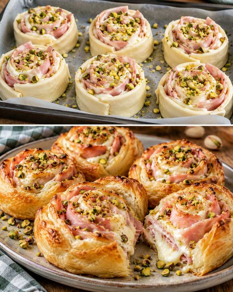 Rose di Pasta Sfoglia con Mortadella, Stracchino e Pistacchi