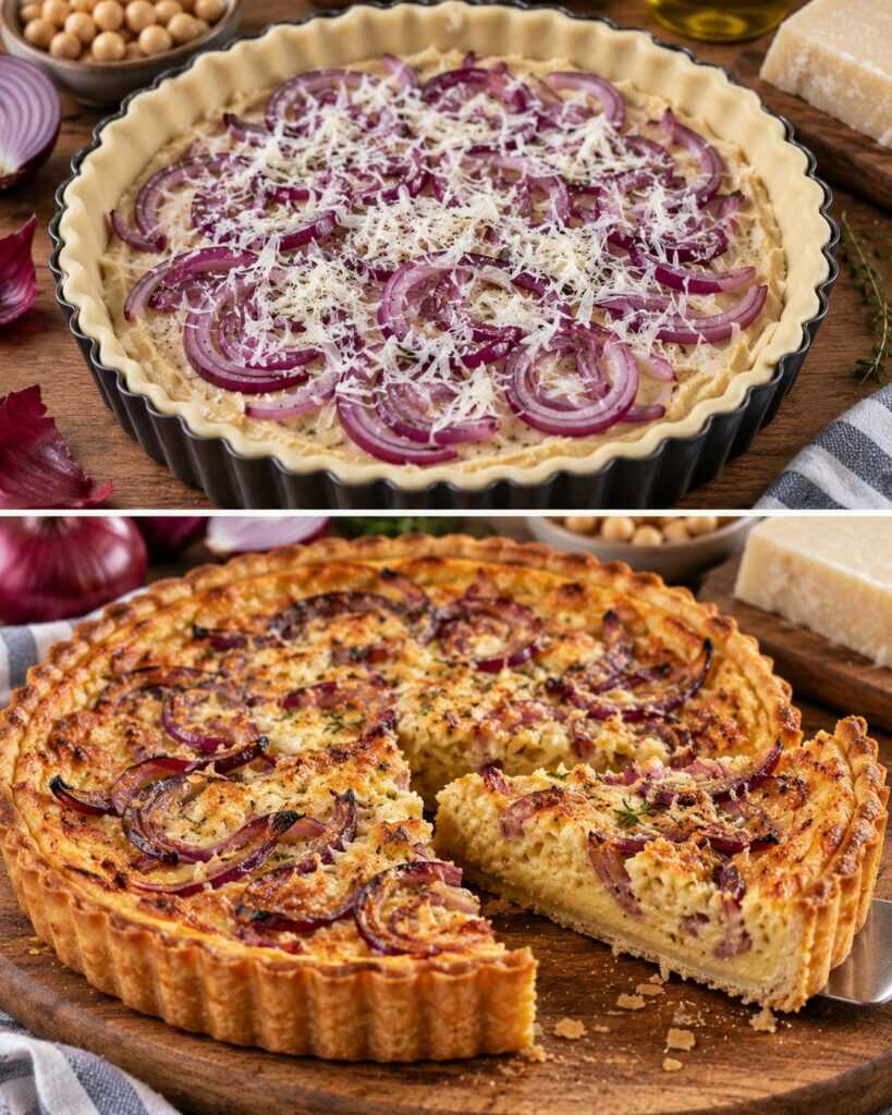 Crostata Salata con Crema di Ceci, Cipolle Rosse e Pecorino