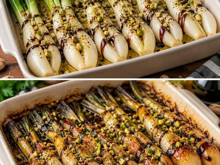 Cipollotti al Forno con Glassa al Balsamico e Granella di Pistacchi