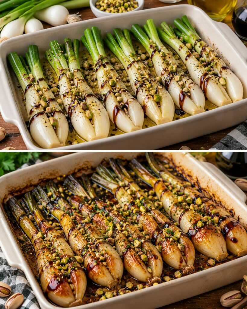 Cipollotti al Forno con Glassa al Balsamico e Granella di Pistacchi