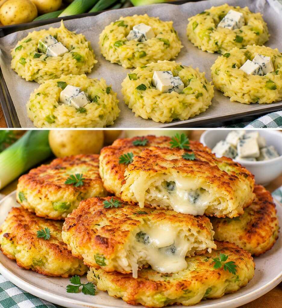 Frittelle Croccanti di Patate e Porri con Cuore di Gorgonzola Dolce