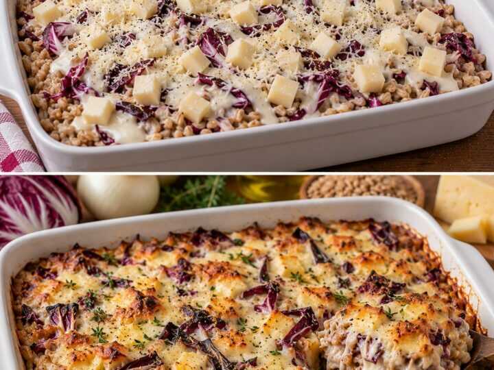 Farro al Forno con Crema di Cipolle Bianche, Radicchio e Formaggio Piave