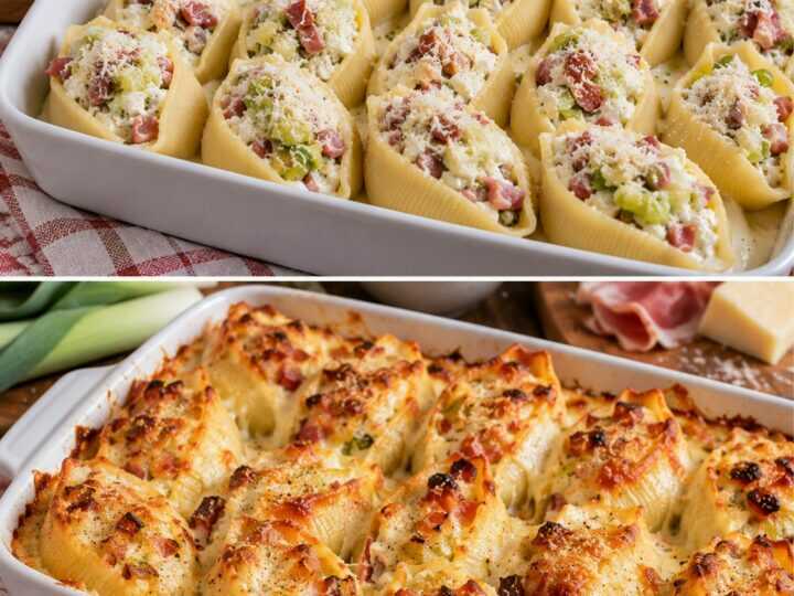 Lumaconi Ripieni di Porri, Ricotta e Speck al Forno
