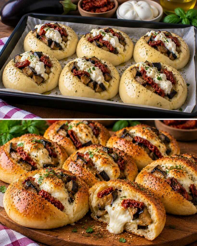 Panini Soffici Ripieni di Melanzane, Burrata e Pomodori Secchi