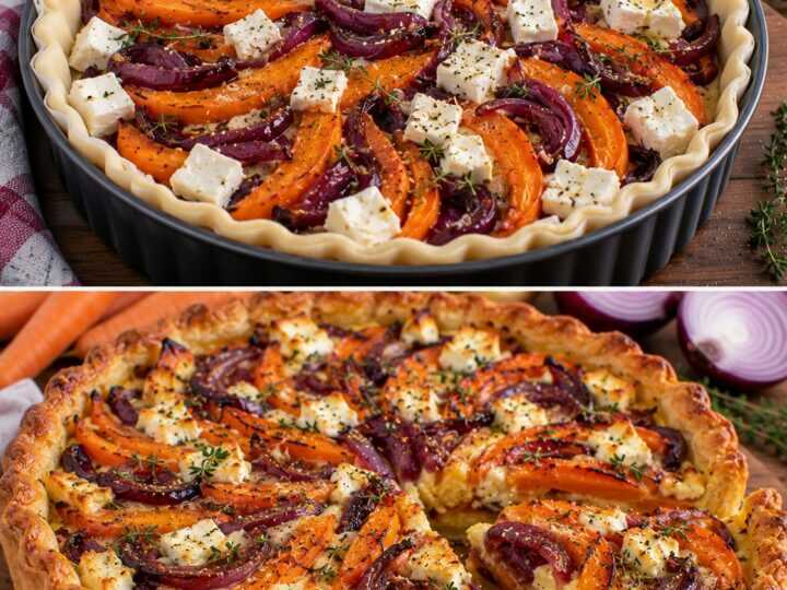 Torta Salata con Carote Arrosto, Feta e Cipolle Rosse Caramellate