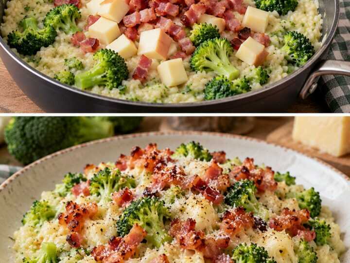 Risotto ai Broccoli con Scamorza Affumicata e Pancetta Croccante