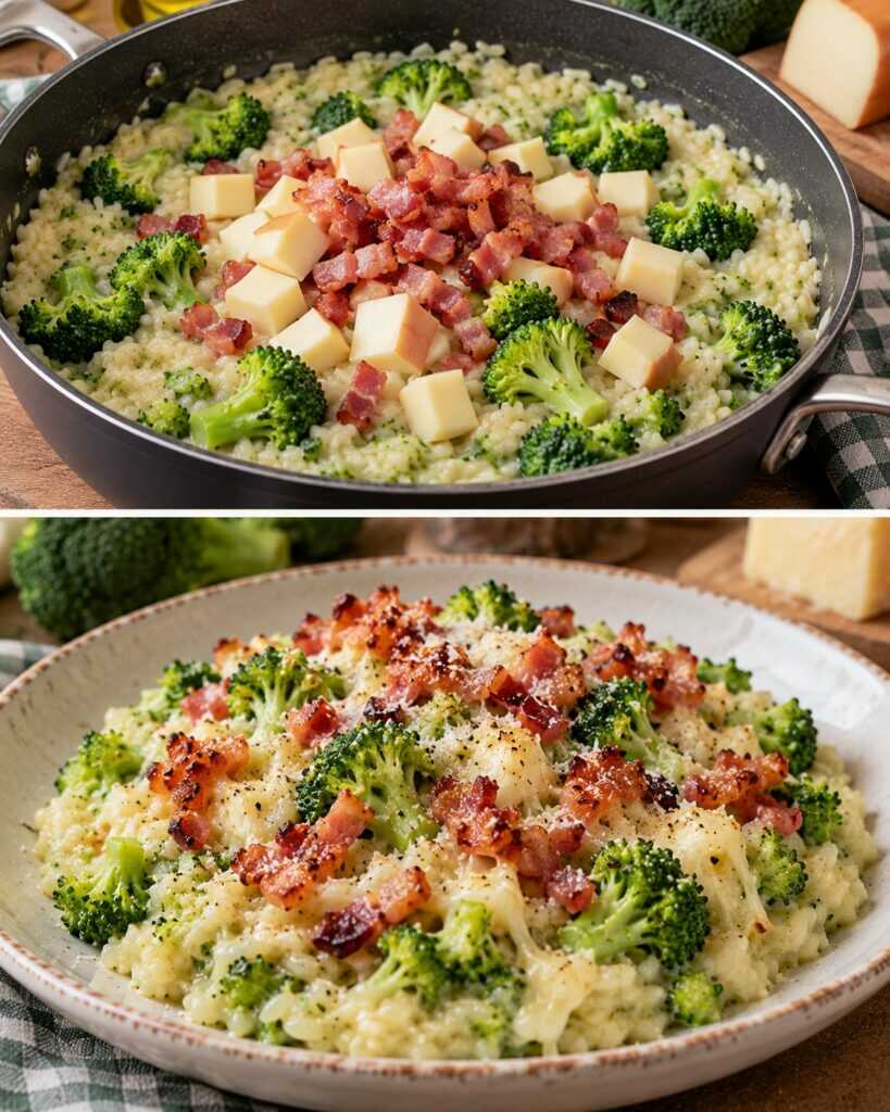 Risotto ai Broccoli con Scamorza Affumicata e Pancetta Croccante