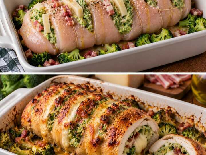 Pollo Arrotolato con Crema di Broccoli, Pancetta e Caciocavallo