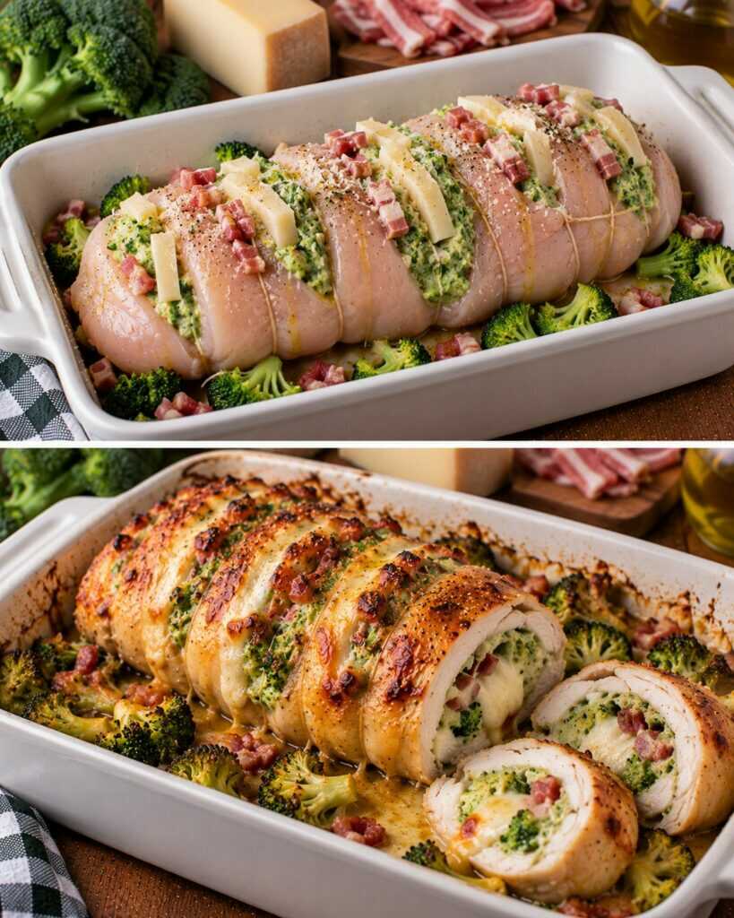 Pollo Arrotolato con Crema di Broccoli, Pancetta e Caciocavallo