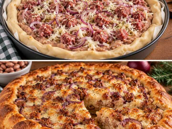 Pizza Rustica con Crema di Fagioli Borlotti, Salsiccia e Cipolla