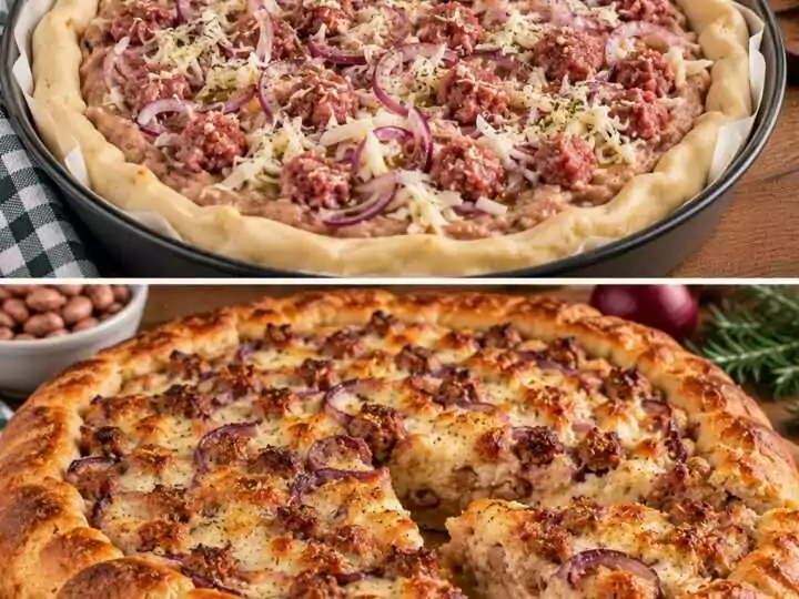 Pizza Rustica con Crema di Fagioli Borlotti, Salsiccia e Cipolla