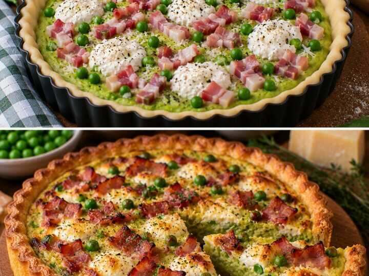 Crostata Salata con Crema di Piselli, Ricotta e Pancetta Croccante