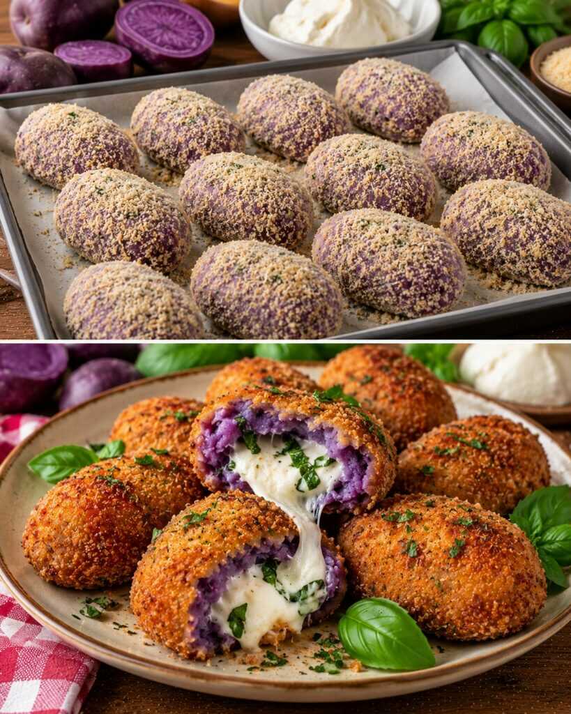 🥔 Crocchè di Patate Viola con Cuore di Burrata e Basilico