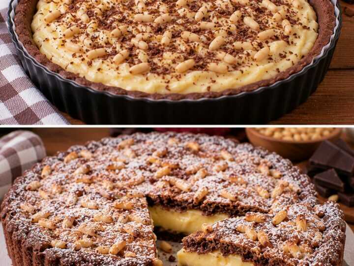 Torta della Nonna al Cacao con Crema Pasticcera e Pinoli