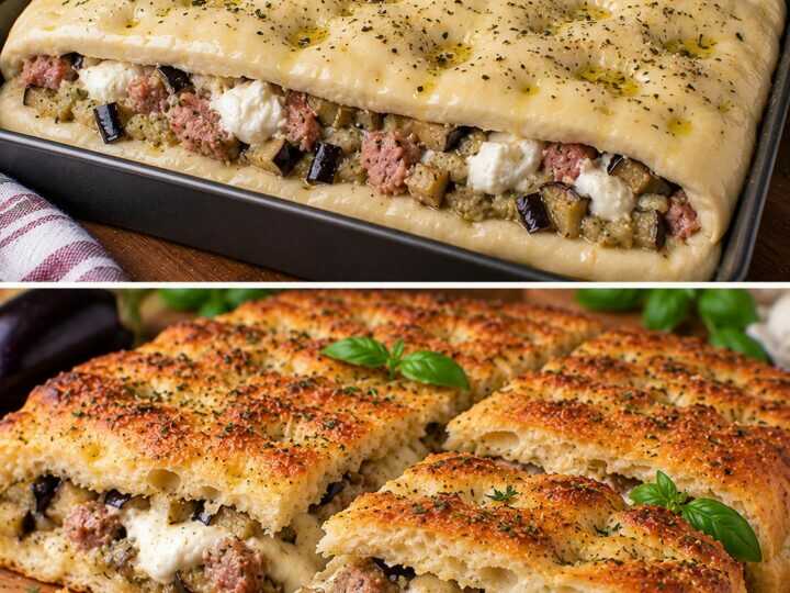 Focaccia Ripiena con Crema di Melanzane, Salsiccia e Burrata