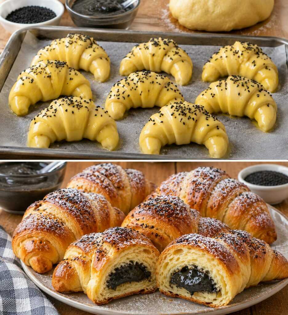 Cornetti di Pasta Brioche con Cuore di Crema al Sesamo Nero