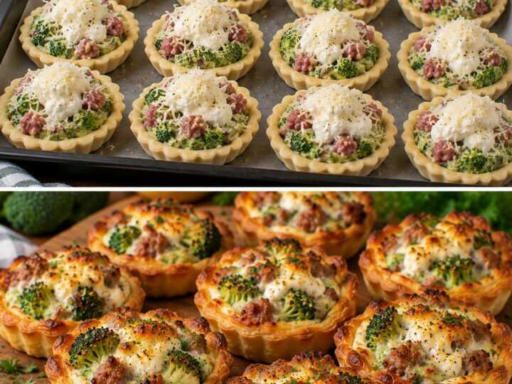 Tartellette Calde con Crema di Broccoli, Salsiccia e Stracciatella