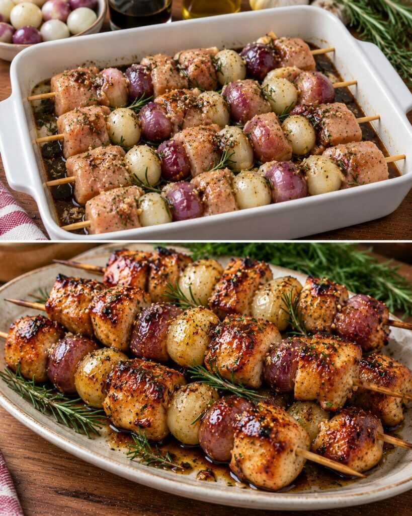 🍗 Spiedini di Pollo Glassati al Balsamico con Cipolline e Rosmarino