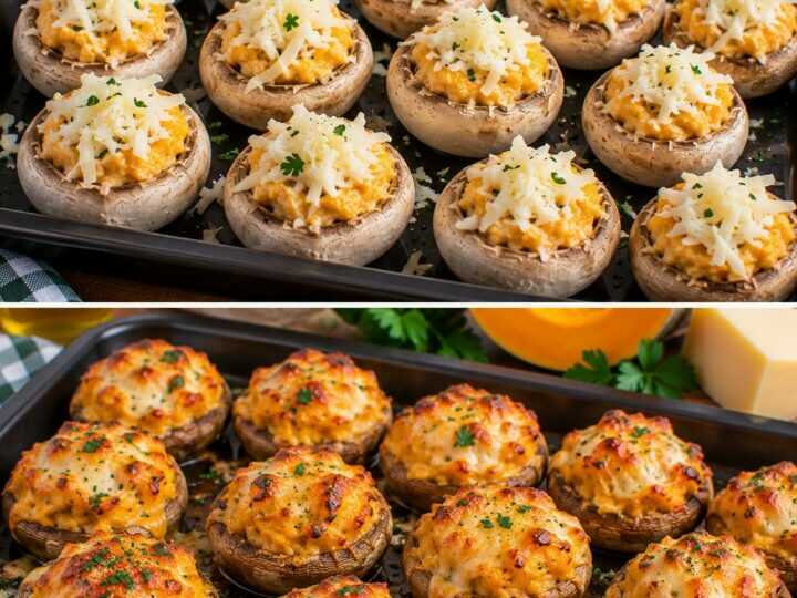Funghi Champignon a Scrigno con Crema di Zucca e Caciocavallo