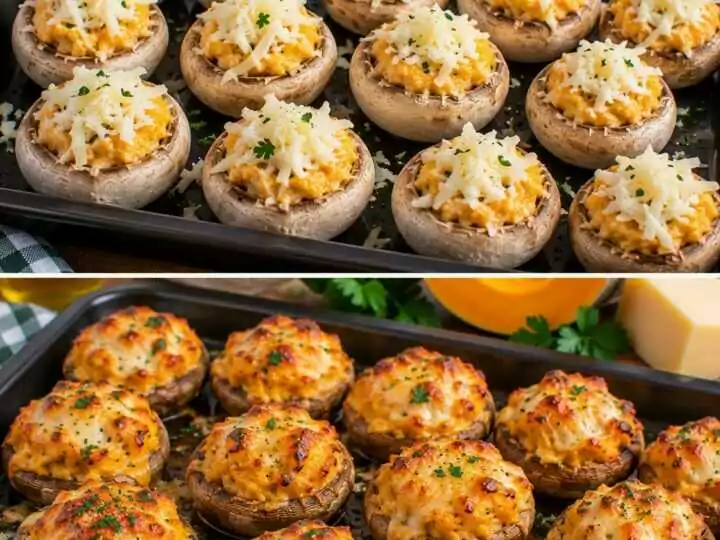 Funghi Champignon a Scrigno con Crema di Zucca e Caciocavallo
