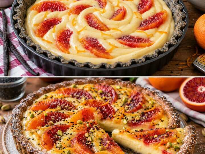 Crostata al Sesamo Nero con Crema di Vaniglia e Arancia Rossa