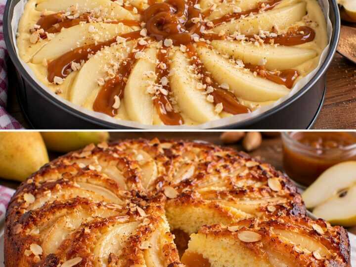 Torta Soffice alle Pere con Cuore di Crema al Caramello Salato