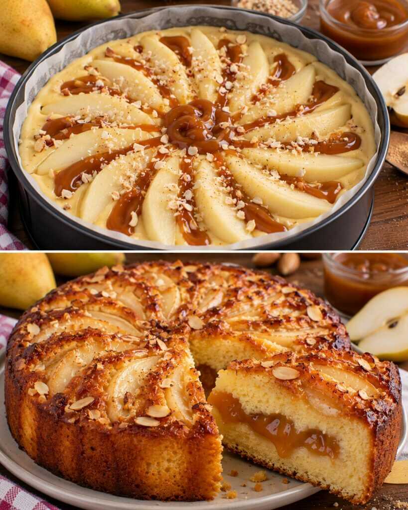 Torta Soffice alle Pere con Cuore di Crema al Caramello Salato
