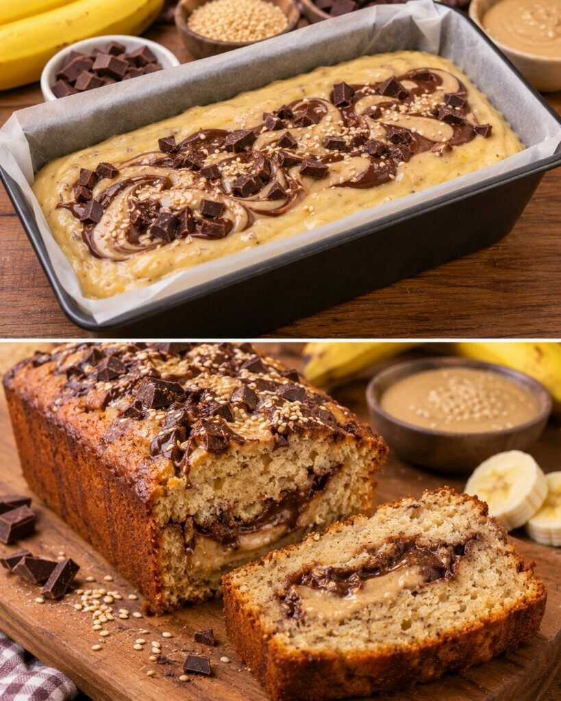 Plumcake alla Banana con Cuore di Crema al Sesamo e Cioccolato Fondente