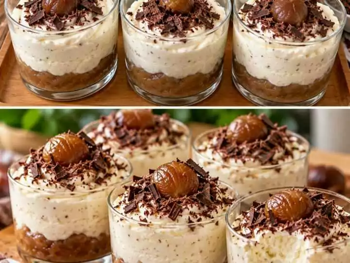 Mousse alla Ricotta con Crema di Marroni e Scaglie di Cioccolato