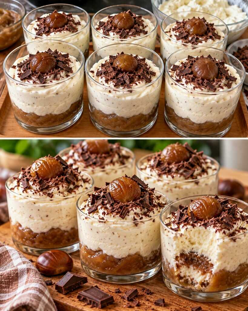 Mousse alla Ricotta con Crema di Marroni e Scaglie di Cioccolato