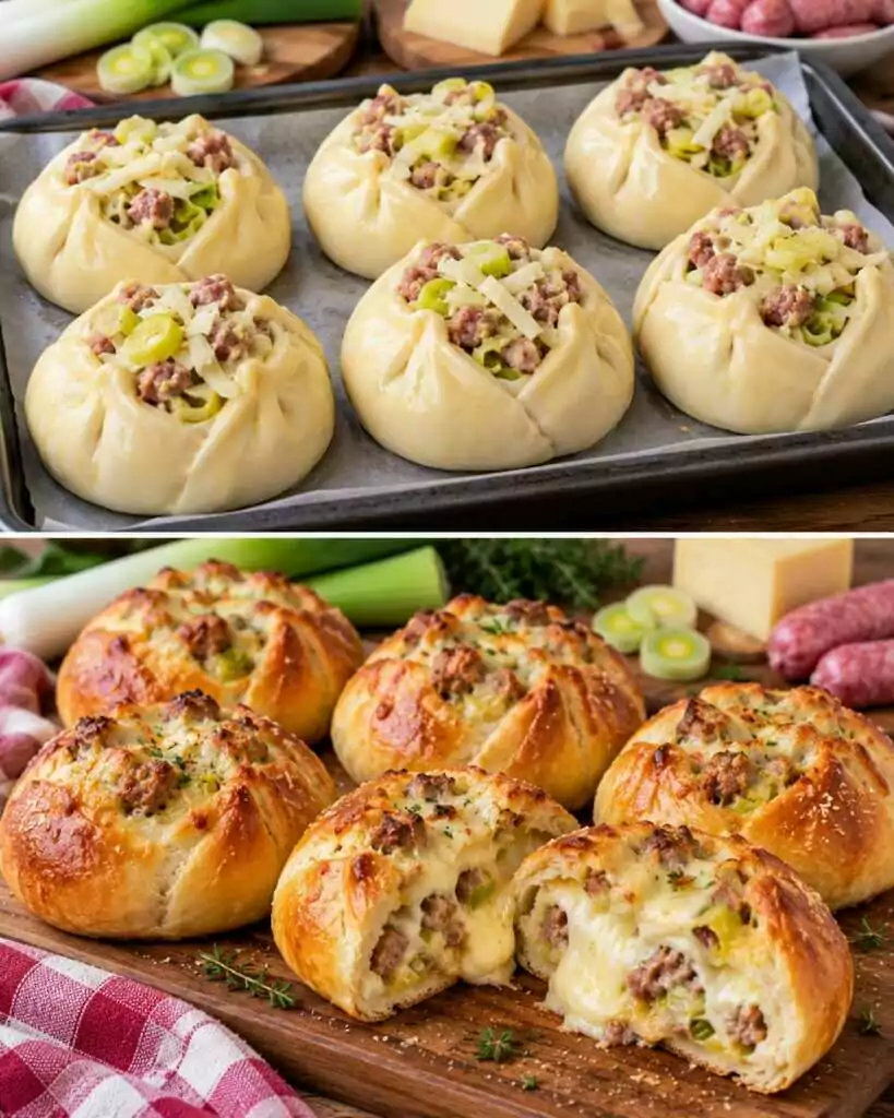 Fagottini di Pane Soffice con Porri, Salsiccia e Montasio 🥖🧀