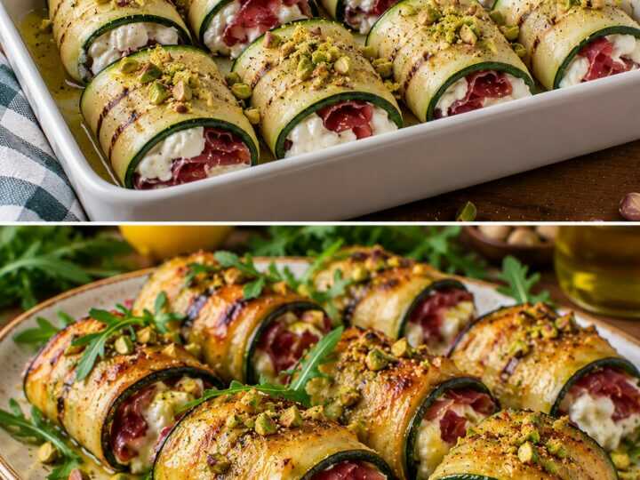 Rotolini di Zucchine Grigliate con Crema di Burrata, Bresaola e Pistacchi